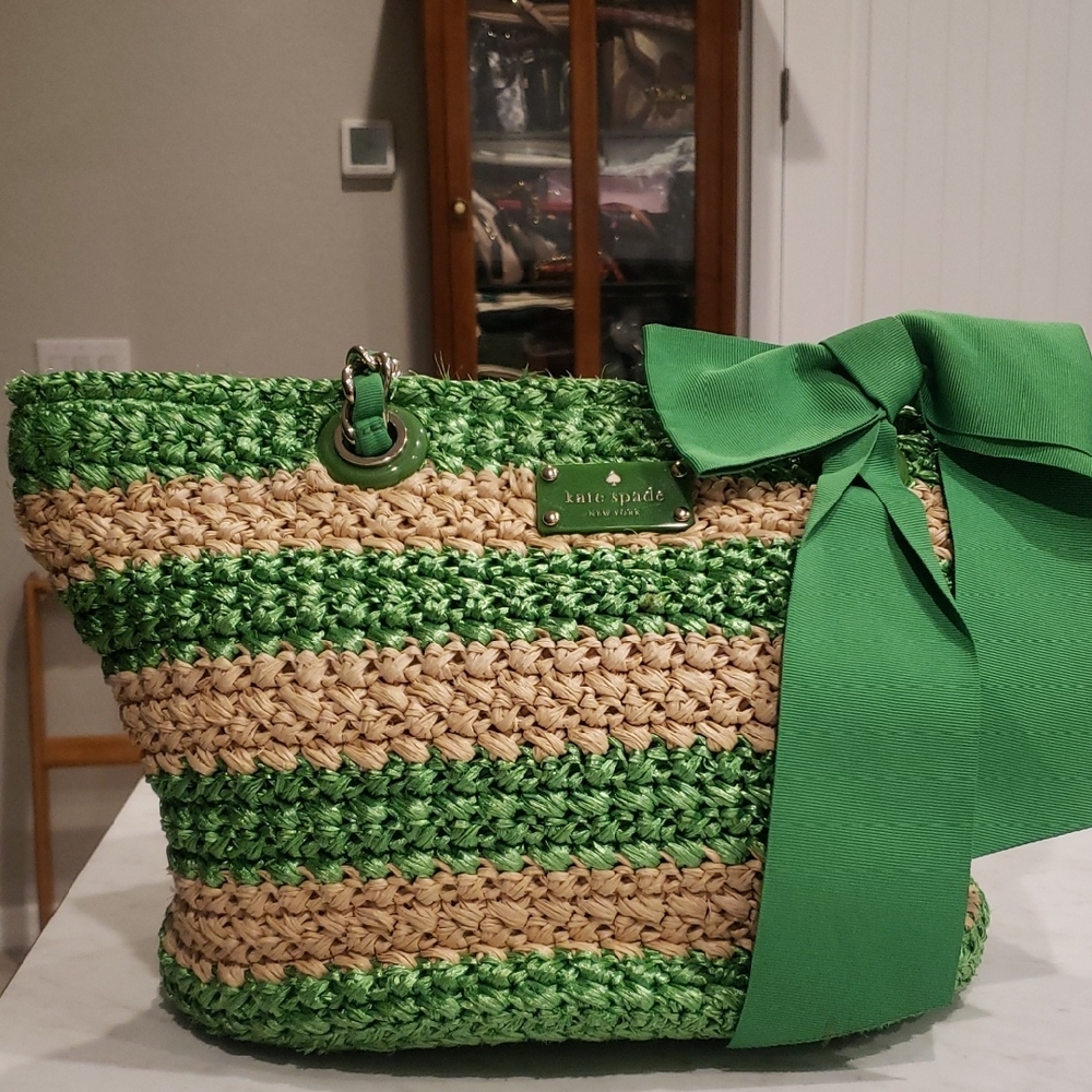 Kate Spade ♠️ Green and Cream Striped Tote Size Large
